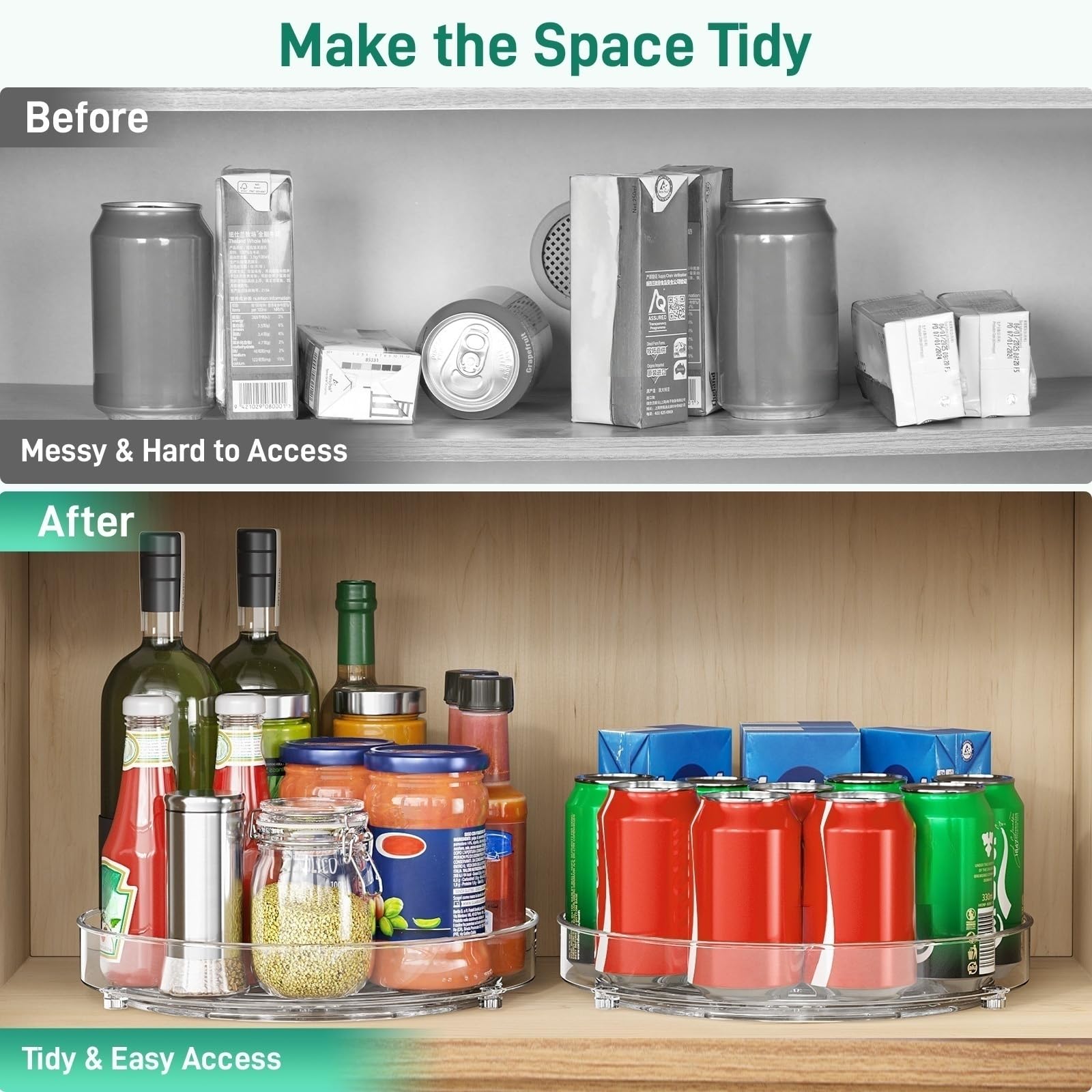 Optish 4 Pack Lazy Susan Organizer, 9.5 Inch Lazy Susan Turntable for Cabinet, Refrigerator Organizer for Pantry Organizers and Storage, Non-Skid Fridge Organizer
