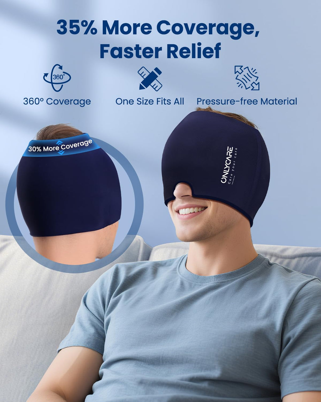 ONLYCARE Migraine Relief Cap, Headache Relief Cold Cap with Odorless Gel