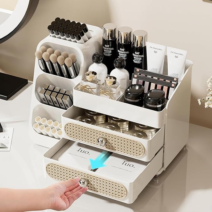 Booklov Large Makeup Organizer for Vanity Countertop, White