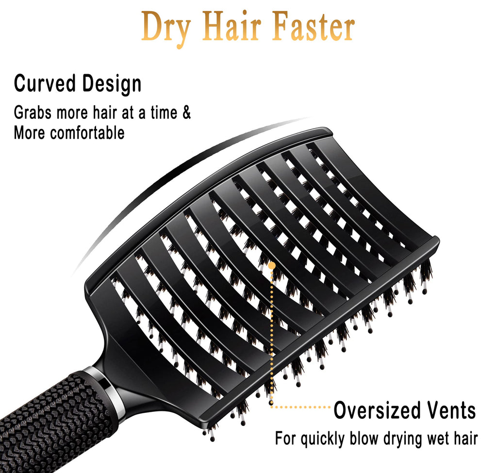 Detangling Brush Boar Bristles Set KTKUDY Hair Brush Curved and Vented Detangler Brush for Women Men Kids Wet and Dry Hair (Red&Black)