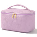 Meiyuuo Travel Makeup Bag for Women, PU Leather Cosmetic Bag, Light Purple