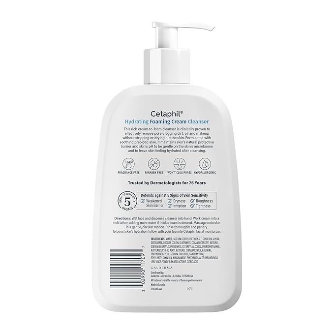 Cetaphil Cream to Foam Face Wash, Hydrating Foaming Cream Cleanser, 16 oz, For Normal to Dry, Sensitive Skin, with Soothing Prebiotic Aloe, Hypoallergenic, Fragrance Free