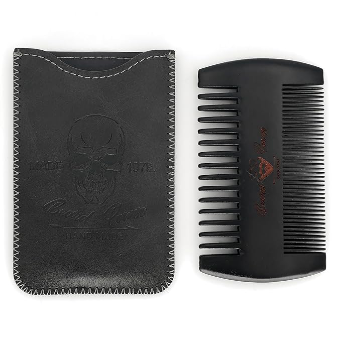 Menesia Black Wooden Beard comb for Men with Travel Case