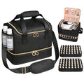Veirdro Nail Polish Organizer Bag Holds 80 Bottles (15ml/0.5fl.oz)& Nail Lamp, Soft Nylon Nail Kit Storage Carrying Case with Shoulder Strap, Double Layer Nail Supplies Organizer Handbag Women Black