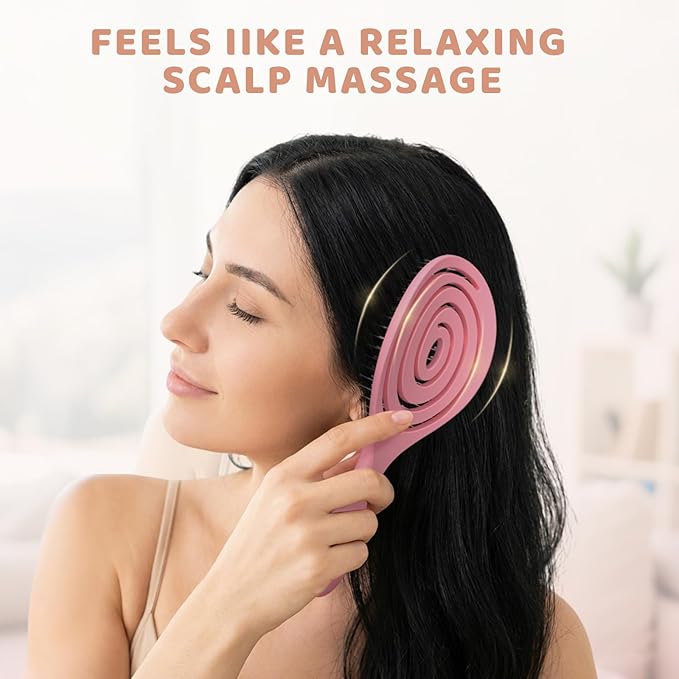 SHINLEA Detangle Hair Brush, Detangling Wet Spiral Hairbrush for Women, Men, kids, Vented Detangler for Blow Drying, Glide Through Tangles For All Hair Types (Pink)