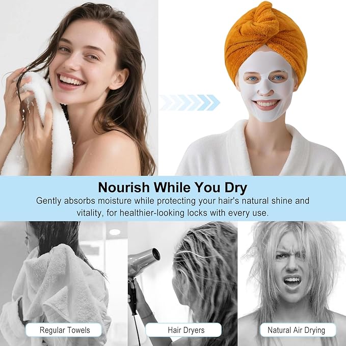 Microfiber Hair Drying Towel Wrap for Women, Hair Turbans Towel for Wet Hair,turbie Twist Hair Towels(The Color of the Picture is for Reference only) (Light Pink,Apricot Yellow)