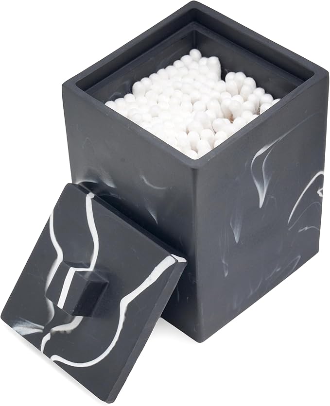 Joitsvia Cotton Swab Canister with Lid, Resin Bathroom Containers Canister Cotton Ball Organizer, for Jewelry Necklace Ring Earring Storage jar Gift Case (Matte Ink Black)