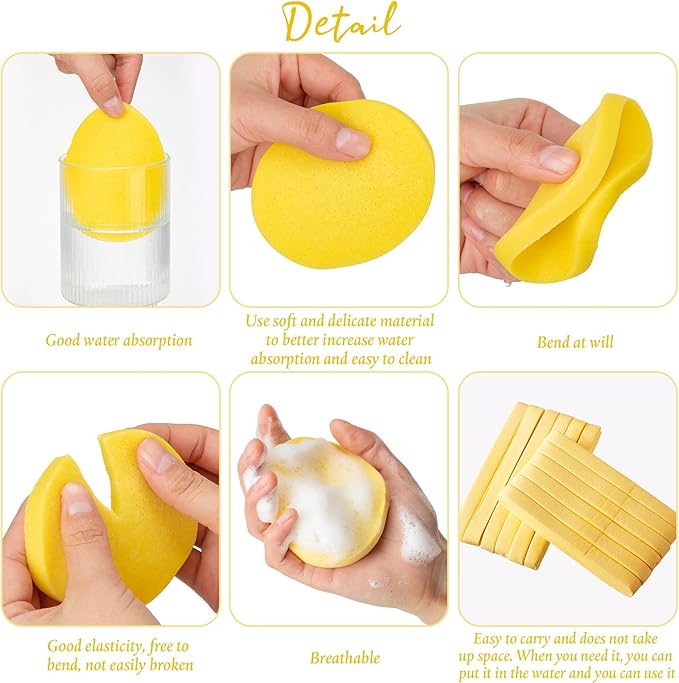 Foaincore 600 Pieces Compressed Facial Sponge Round Facial Sponge for Estheticians Face Sponges for Cleansing Makeup Removal Wash Pads Disposable Sponges for Women Spa Exfoliating Cleansing(Yellow)