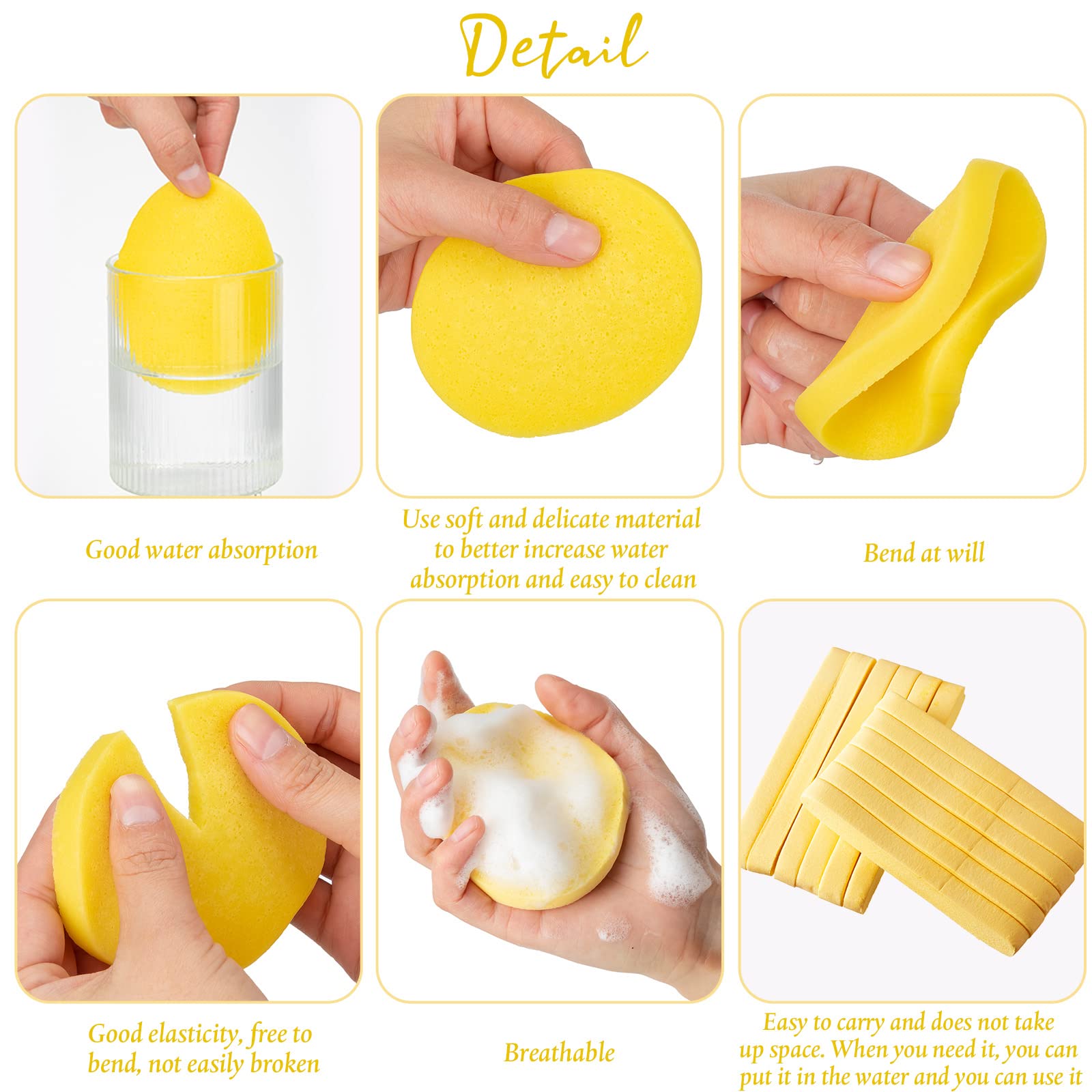 Foaincore 600 Pcs Compressed Facial Sponge Round Facial Sponge for Estheticians Face Sponges for Cleansing Makeup Removal Wash Pads Disposable Sponges for Women Spa Exfoliating (Yellow)