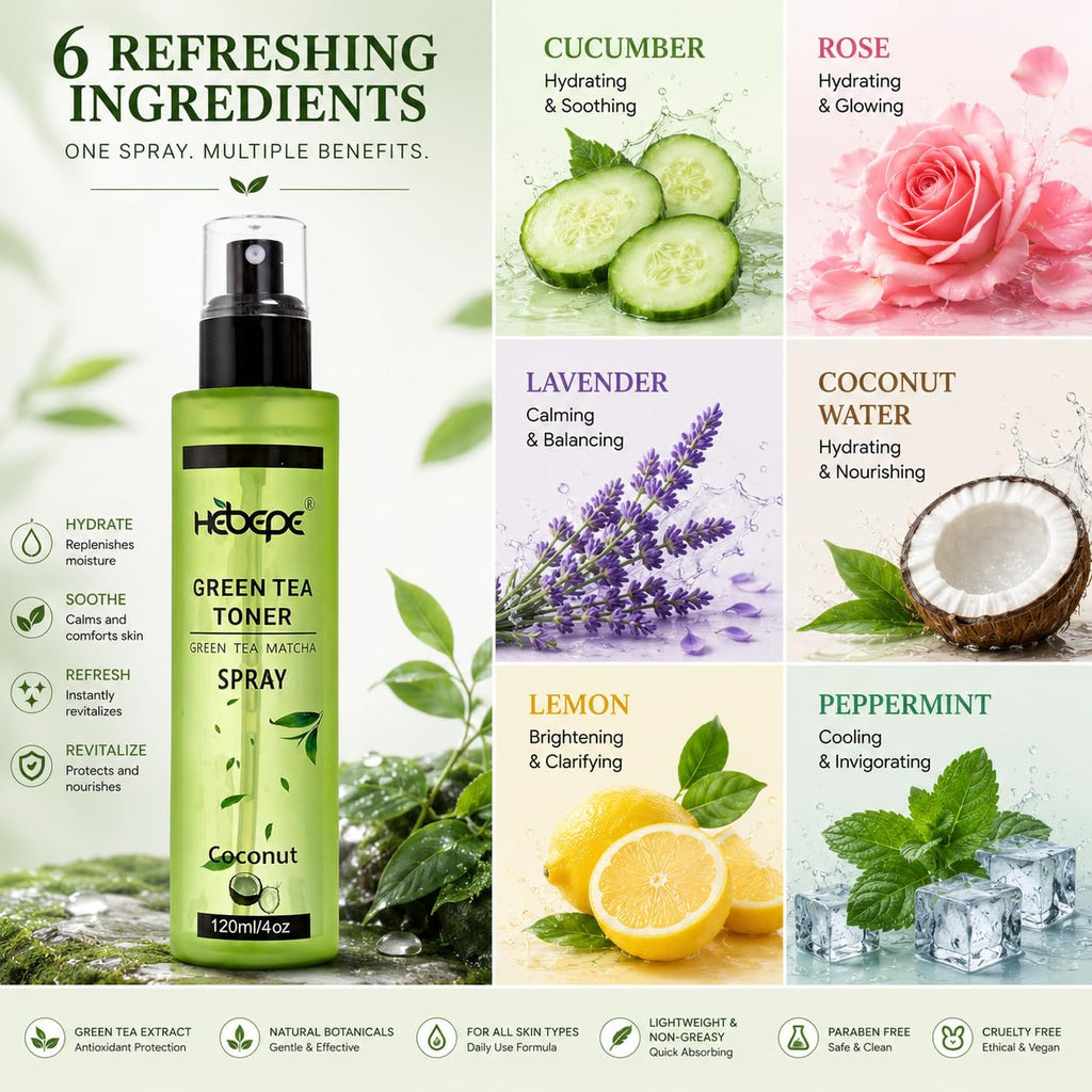 Hebepe Green Tea Matcha Facial Toner, Rose Petal, 120ml