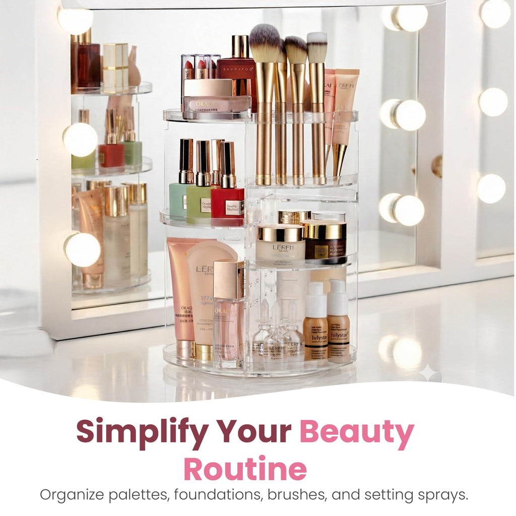 Masirs 360 Rotating Makeup Organizer Countertop, Adjustable Shelf, Clear