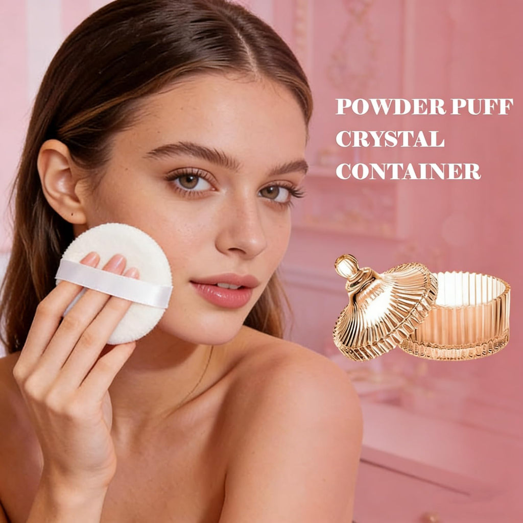 Body Powder Puff and Container, Soft Powder Puff,Glass Box for Dust Puff,Powder Puff for Body Powder,Powder Puff Wet Dry Makeup,Powder Applicator With Case for Dusting Powder (champagne)