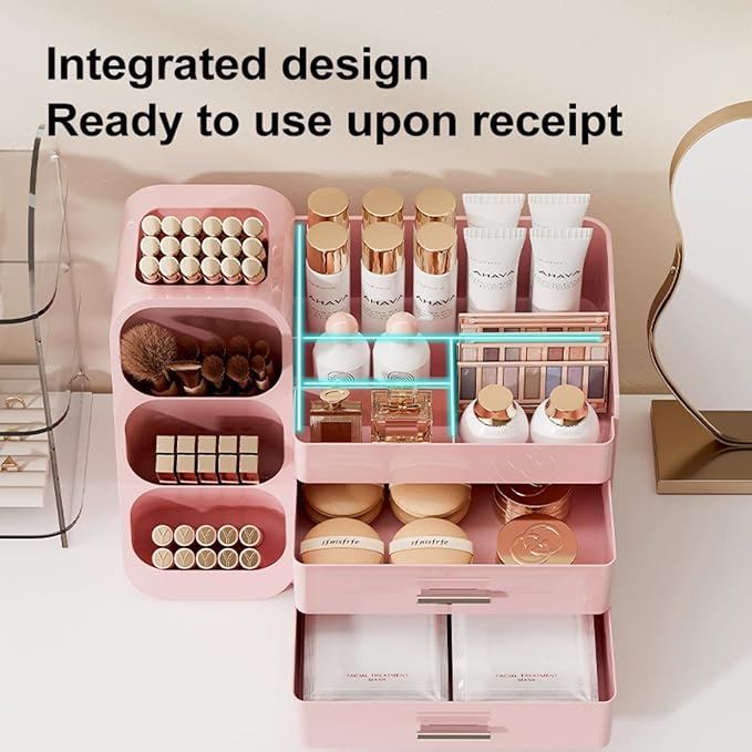Booklov Large Makeup Organizer for Vanity Countertop, Pink