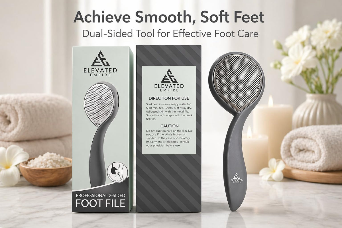 ELEVATED EMPIRE Foot Scrubber & File Callus Remover for Feet - Dual-Sided Stainless Steel Pedicure Tool for Cracked Heels, Dead Skin & Rough Skin - Wet or Dry Use, Men & Women