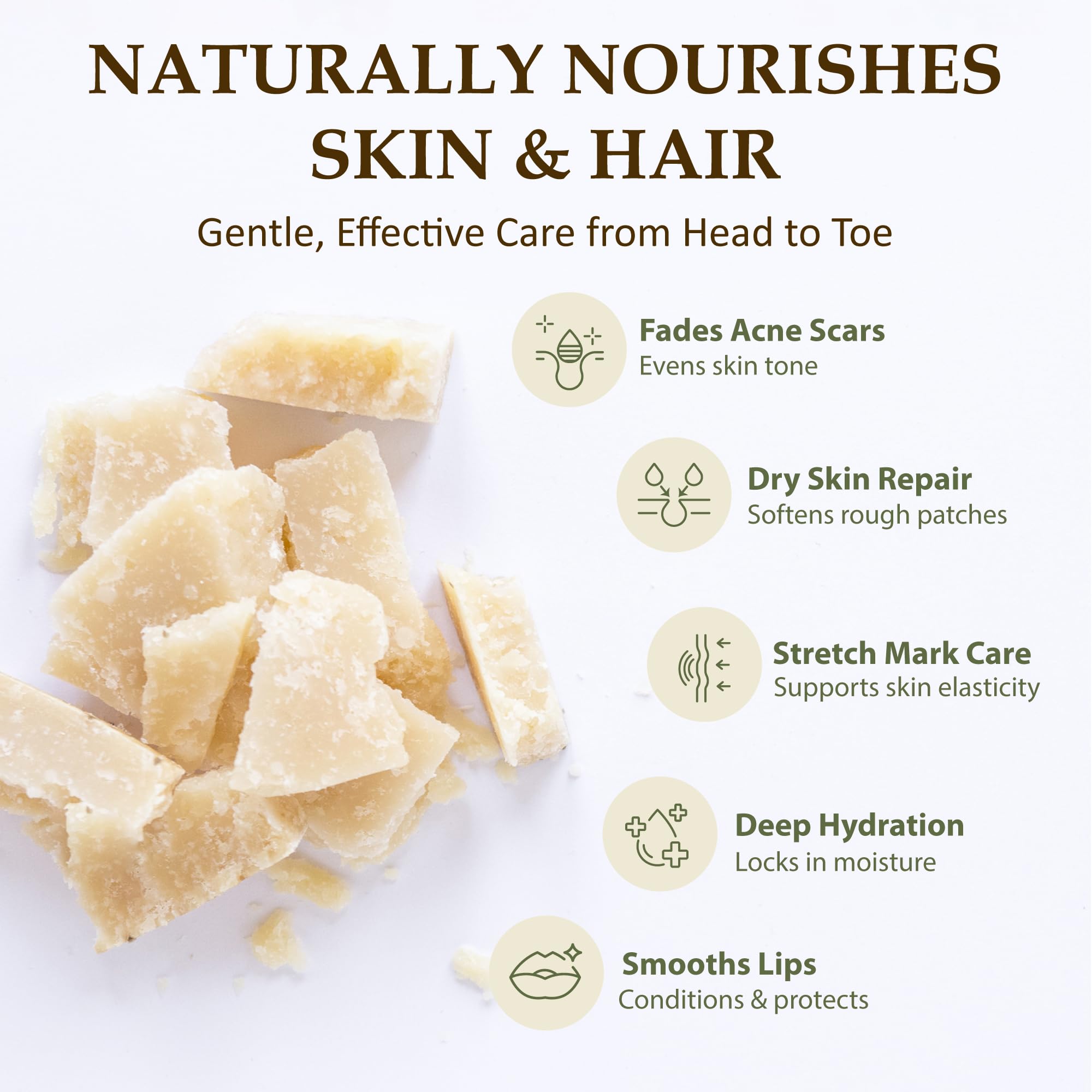 Era of Nature Cocoa Butter Raw – 100% Pure & Unrefined, Cold-Pressed Cacao – For DIY Skincare & Haircare – Deep Hydration for Skin, Hair, Lips – Stretch Mark & Scar Care – Natural Chocolate Scent, 8oz