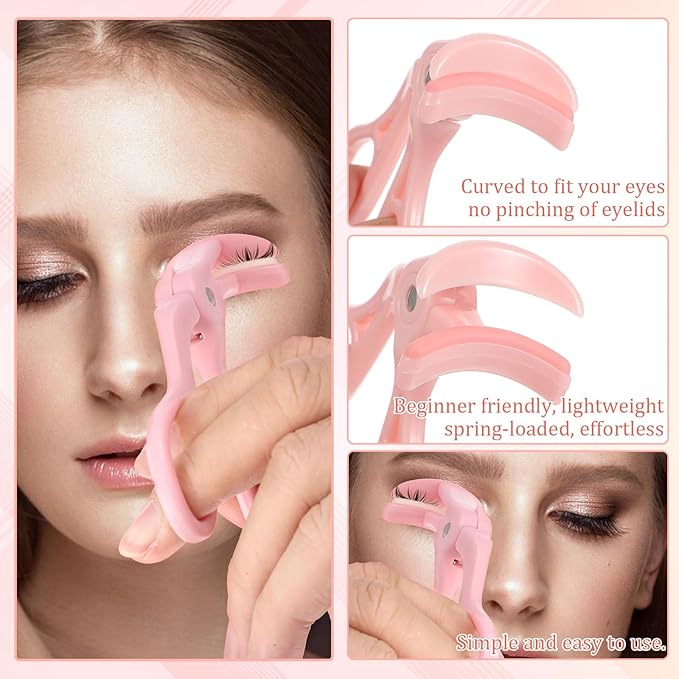 LXUEJIE 2 Style Eyelash Curlers, Plastic Eyelash Curler, Premium Cute Small Eye Lash Curler for No Pinching or Pulling Lash, Professional Makeup Tool for Eyelashes for Long Lasting (Pink)