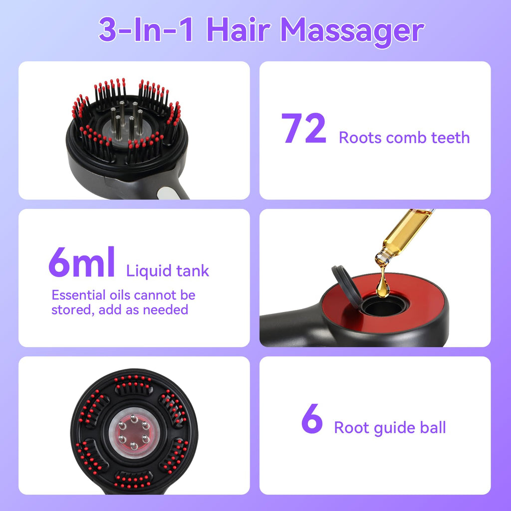 3-In-1 Electric Scalp Massage Comb, Portable Home Hair Oil Applicator(Grey)