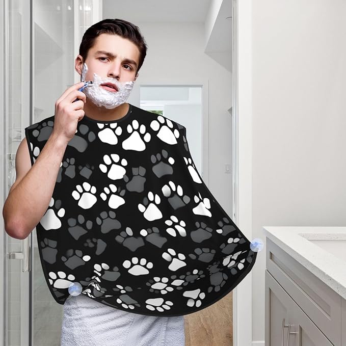 Black And White Paw Print Print Beard Bib Apron For Men, Beard Hair Catcher For Men Shaving Trimming,Beard Cape Cloth