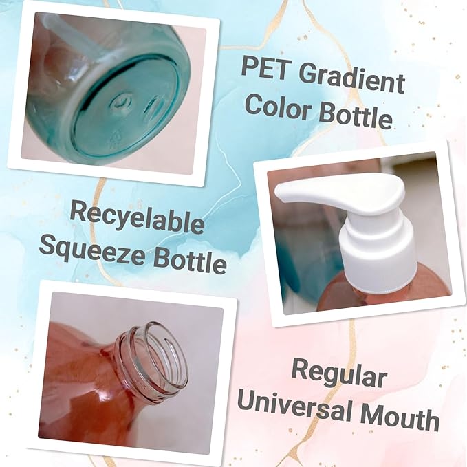 Empty Plastic Bottles with Pump Dispenser, 500ml Gradient Bottle, 6 Pack