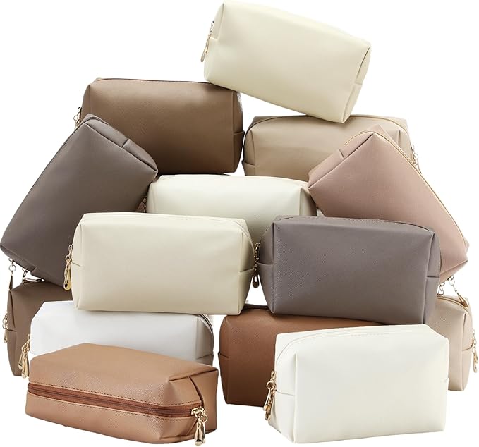 Kigeli Aesthetic Makeup Bags PU Leather Cosmetic Pouches Waterproof Plain Toiletry Bags Makeup Pouches Bulk for Women Party Gift Travel Storage Organizer(Retro Color,7.1 x 2.8 x 4.3 in)