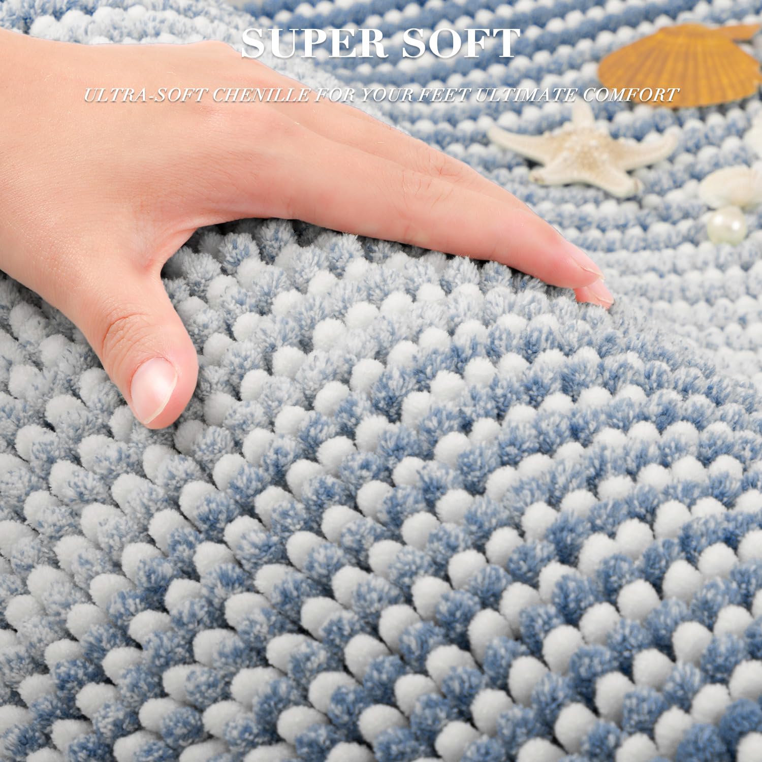 BSICPRO Bathroom Rugs and Mats Sets, 2 Piece Thick Absorbent Chenille Bath Mat Rug Set Non Slip, Soft Shaggy Bath Room Floor Mats for Bathroom, Machine Washable (Fog Blue, 20" x 60" Plus 20" x 32")