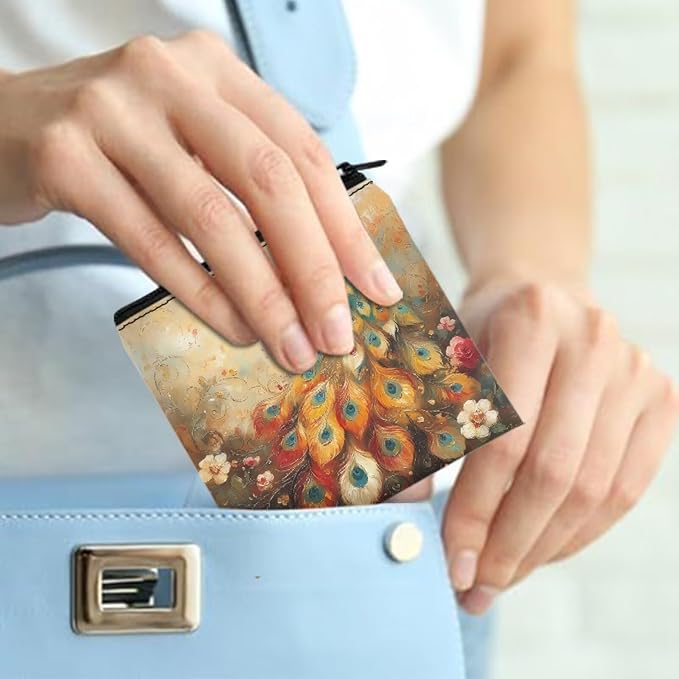 Peacock Print Period Organizer with Zipper Sanitary Napkin Storage Holder Pouch Portable Bag for Women Daily Use