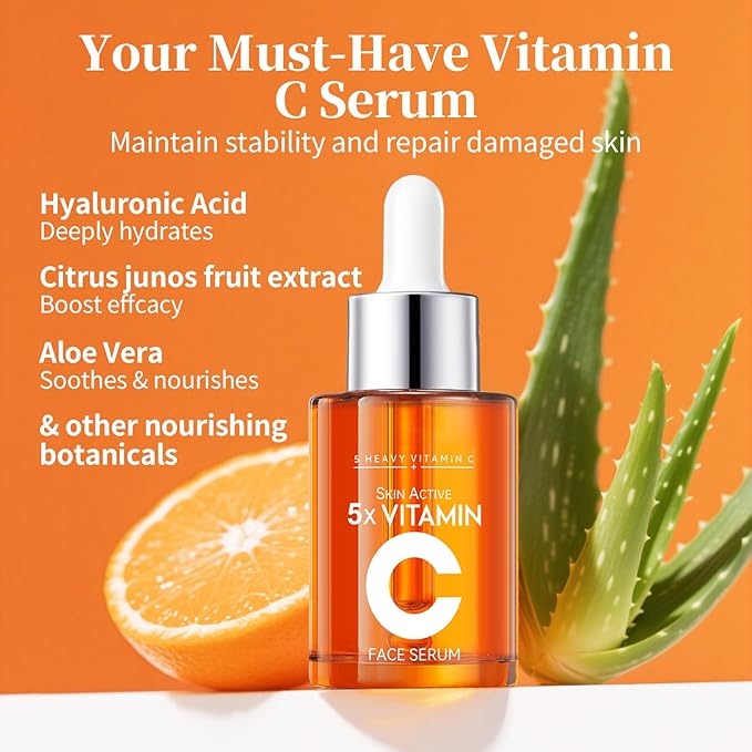 Vitamin C Facial Serum 20% with Hyaluronic Acid & Niacinamide – Anti-Aging Formula to Boost Collagen, Hydrate and Plump Skin, For All Skin Types – 1 Fl Oz