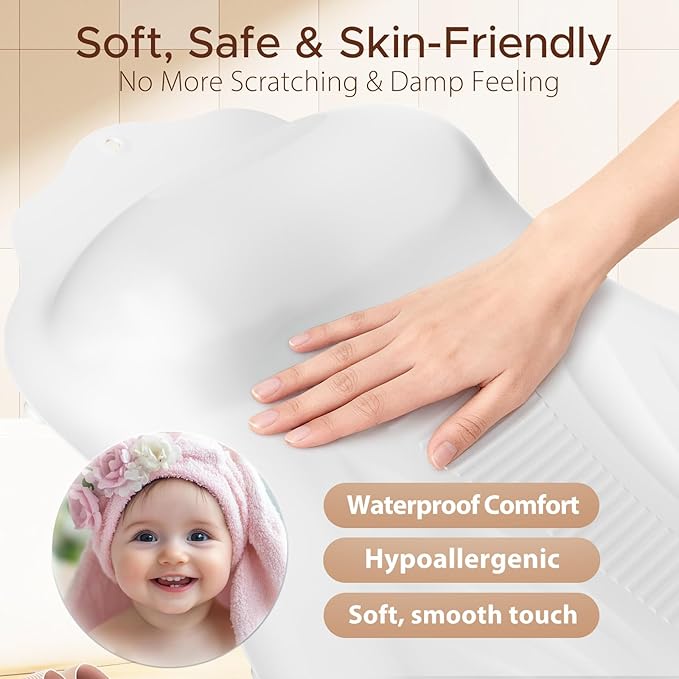 Bath Pillow for Tub, Adjustable Silicone Bathtub Pillows for Head and Neck, 0"–2.3" Neck Support, 34 Suction Cups, Easy to Clean, No Machine Wash Needed (White)