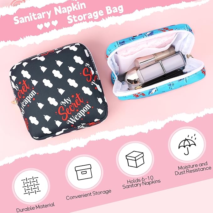 Desing Wish Sanitary Pad Storage Bag Portable Period Bag for Teen Pads/Sanitary Napkins/Small Tampons, Sanitary Napkin Storage Bag First Period Gifts for Teen Girls (Shark Week)