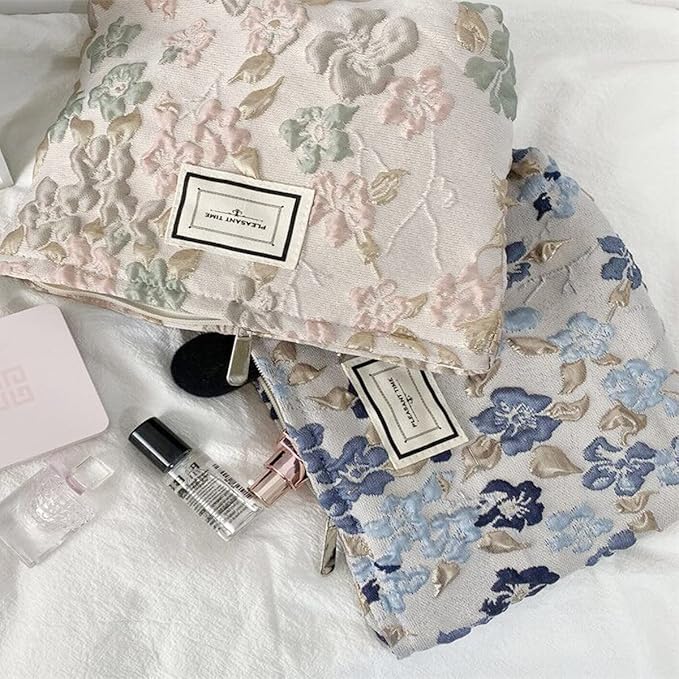 SxoSyo Floral Makeup Bags, Fabric Cosmetic Purse, Pink