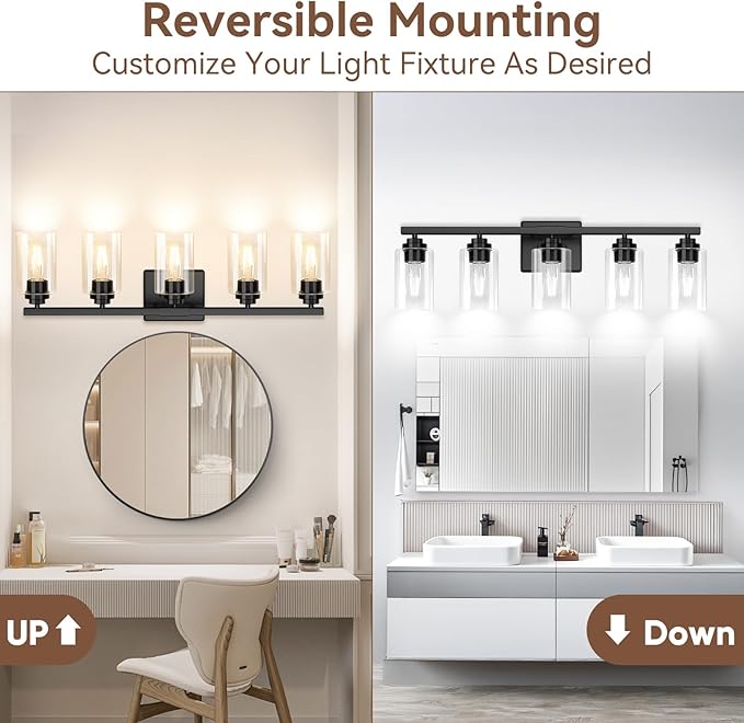 VerRon 5-Light Bathroom Light Fixtures, 31" Black Modern Vanity Lights