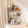 ZZWILLB Corner Bathroom Counter Organizer with Makeup Brush Holder & Toothbrush Holders, Makeup Organizer for Vanity Countertop, Acrylic Skincare Storage Shelf (Grey, 3-Tier)