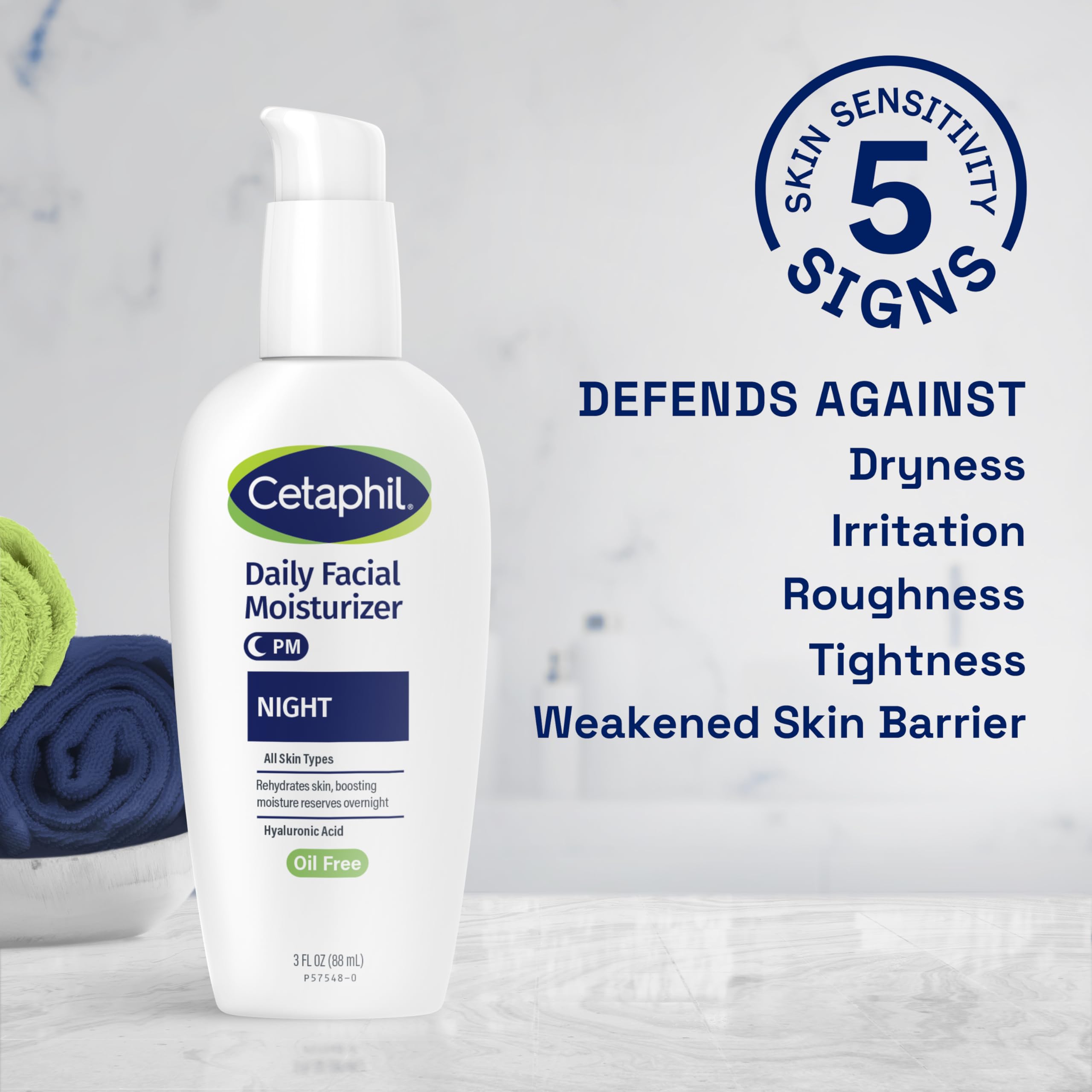 Cetaphil Night Moisturizer for Face, Hydrating Facial Moisturizer with Hyaluronic Acid, For All Skin Types, Lightweight and Non-Comedogenic, Dermatologist Recommended for Sensitive Skin, 3oz