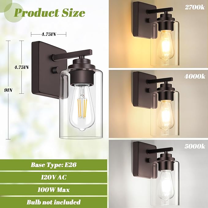 VerRon Set of 2 Wall Sconces for Bathroom, Oil Rubbed Bronze