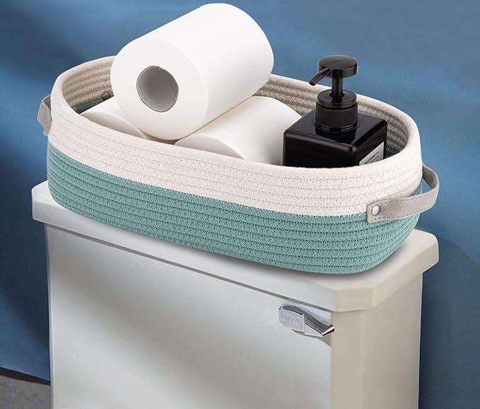 Oradrem Cotton Rope Woven Toilet Paper Baskets for Organizing Decorative for Boho Decor Small Storage Gift 13"x5.9"x4" Mint Green