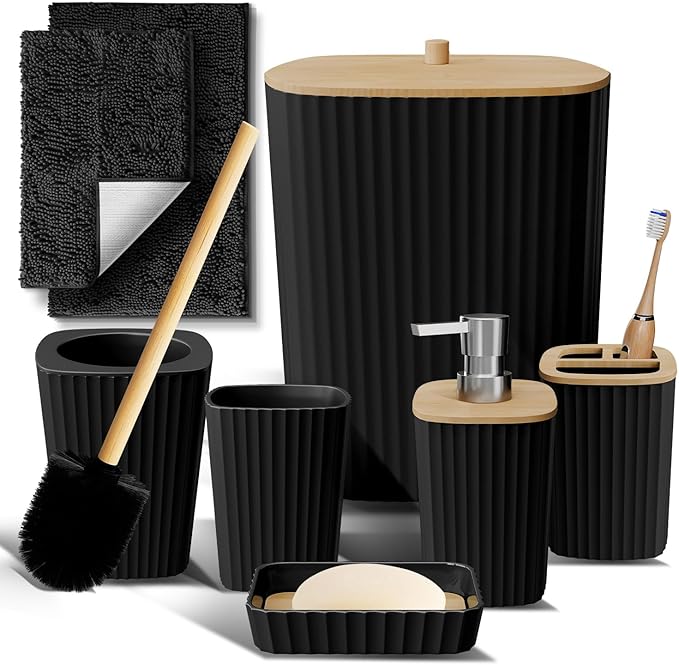 Clara Clark Bathroom Set - Christmas Bathroom Sets, Xmas Bathroom Accessories Set, 6PC Bathroom Accessory Set with Toilet Brush, Trash Can & Soap Dispenser
