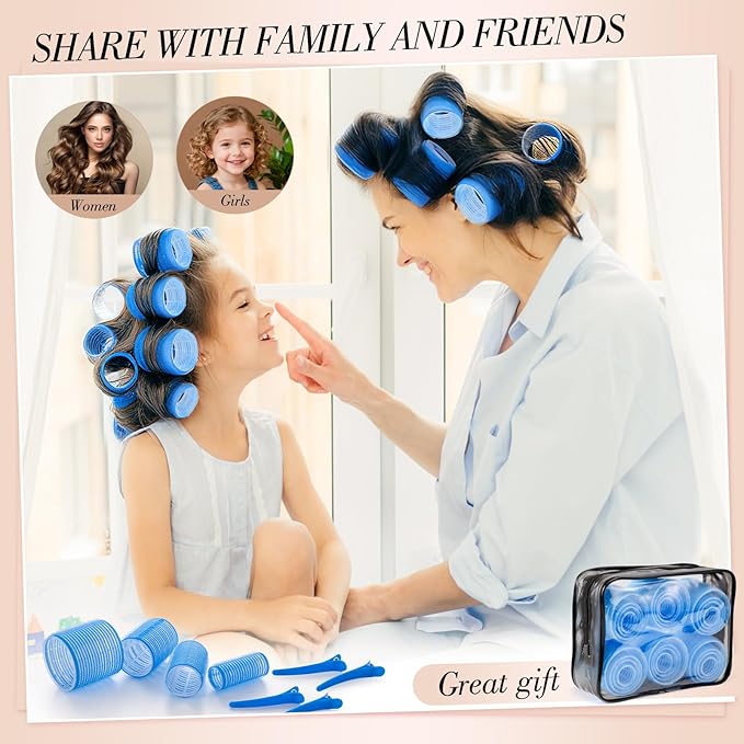 obeoby 4 Sizes Hair Rollers Curlers Set with Clips for Women Girls, Blue