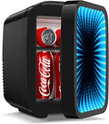 BEICHEN Mini Fridge, 4L/6 Can Small fridge with Dimmable Gaming Light for Bedroom,Office,Gaming room and Car,AC/DC Portable Thermoelectric Cooler & Warmer for Food, Drinks, Skincare,Black