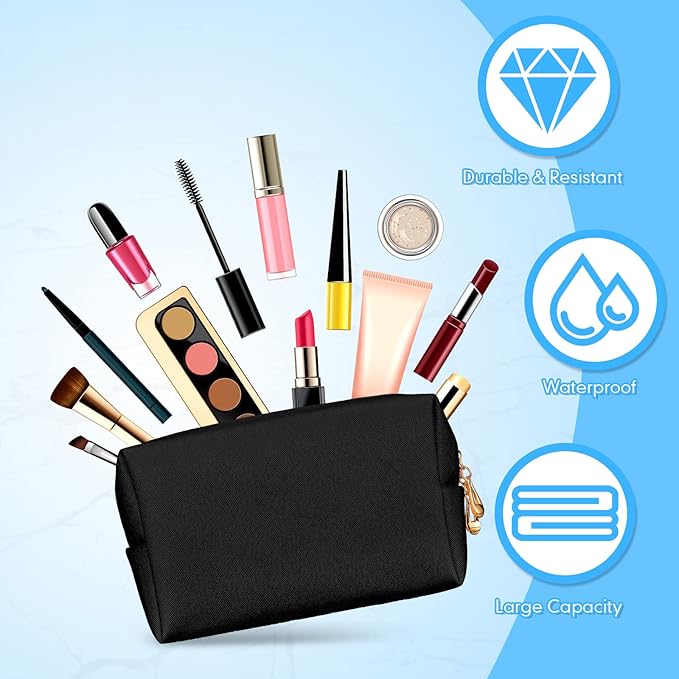 Kigeli Aesthetic Makeup Bags PU Leather Cosmetic Pouches Waterproof Plain Toiletry Bags Makeup Pouches Bulk for Women Party Gift Travel Storage Organizer(Classic Black,7.1 x 2.8 x 4.3 in)