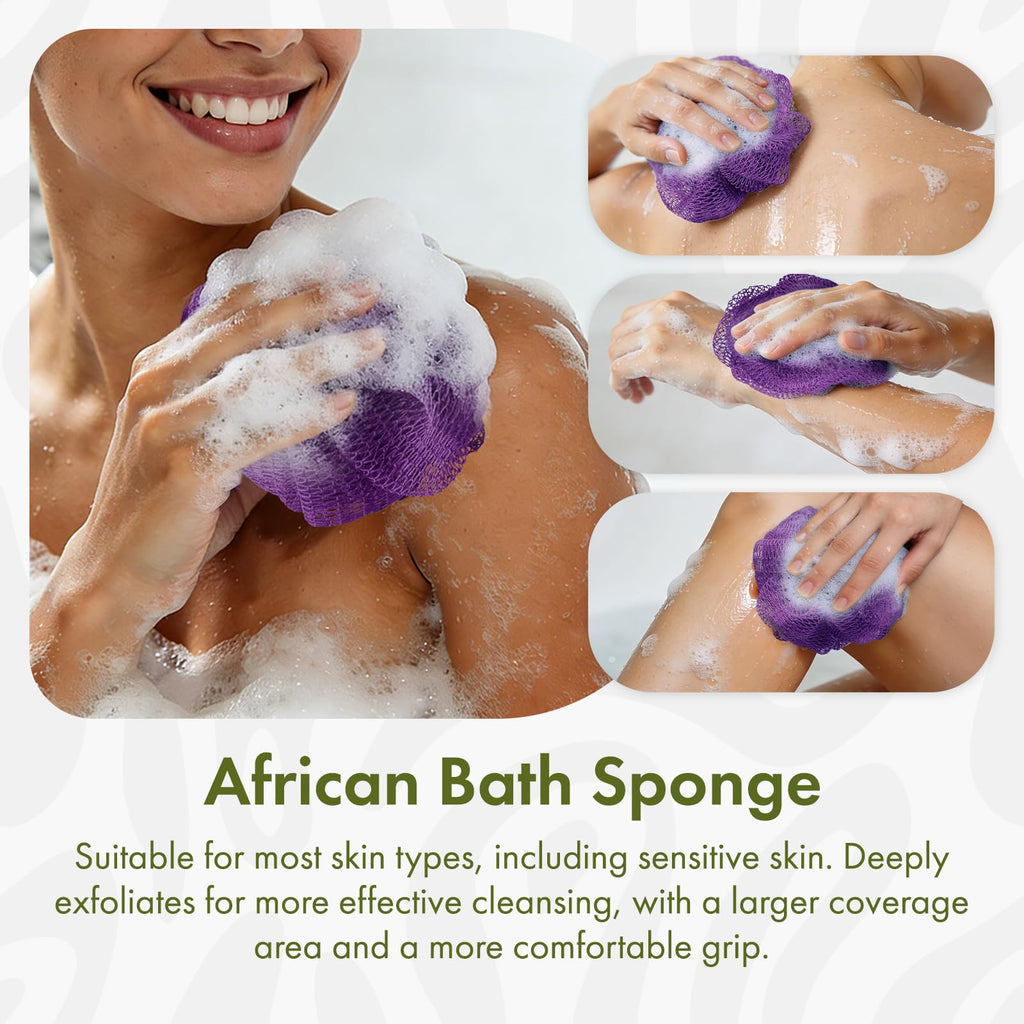 Bathway Loofah Bath Sponge, 2 Pack African Net Sponge Authentic, Exfoliating Shower Loofah Body Scrubber for Men and Women, Mesh Shower Pouf Balls for Body Wash