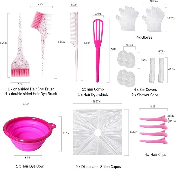 21 pcs Hair Dye Kit Professional Salon Tools with Hair Dye Brush and Bowl Set Hair Bleach Kit,Dye Clips Gloves Ear Covers,for Hairstylist and Women Hair Bleaching Coloring Highlighting Kit
