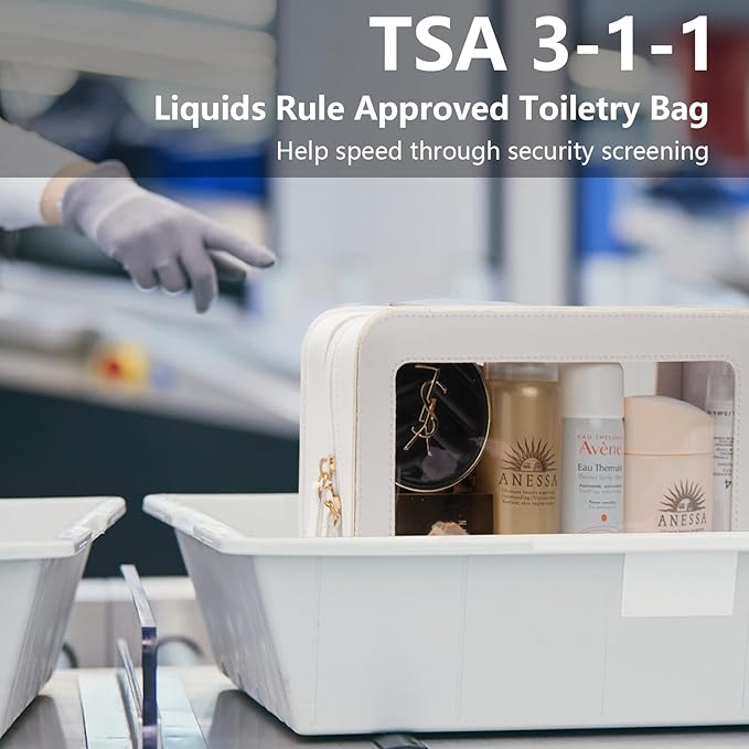 LETGO Clear Makeup Bags, TSA Approved Toiletry Bag with Zipper,Transaparent Beach Makeup Organizer Bag for Beach Travel Essentials,Clear Cosmetic Bags for Women Men(O-Beige)