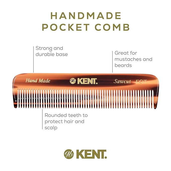 Kent 81T FOT Tortoiseshell Beard Pocket Comb Set for Men - Beard Kit for Travel and Home, Mustache Comb for Men, Mini Comb Beard Combs for Mens Grooming, Sawcut Hand polished Made in England