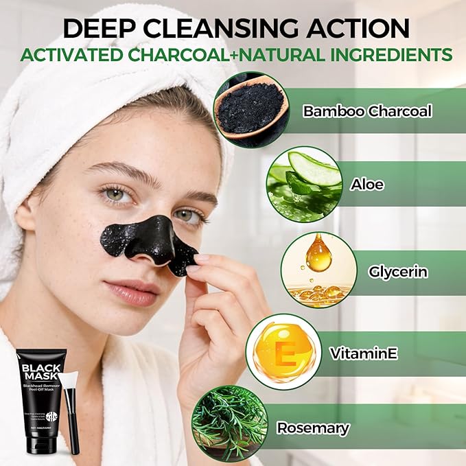 Balldanlu Blackhead Remover Mask Kit, 100ml Charcoal Peel Off Face Mask for Men & Women, Facial Mask Deep Cleansing for Face Nose Blackhead Pores Acne, for Oily & Combination Skin