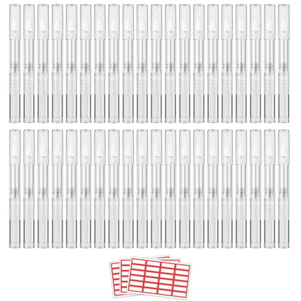 WEBBYBEAR 40 Pieces 3 ml Empty Cuticle Oil Pen Containers, Empty Nail Oil Pen Containers, Transparent Twist Pens with Brush Tip, Cosmetic Lip Gloss Containers, with 3 Stickers