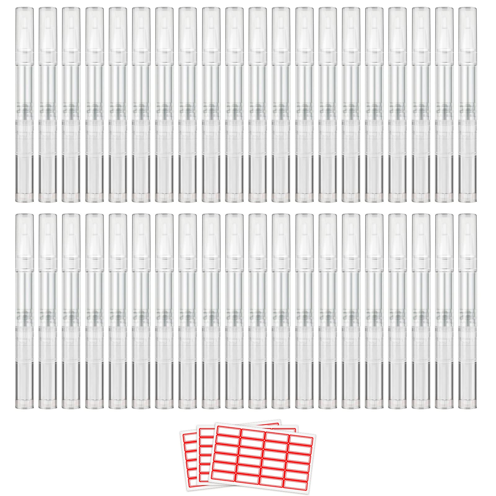 WEBBYBEAR 40 Pieces 3 ml Empty Cuticle Oil Pen Containers, Empty Nail Oil Pen Containers, Transparent Twist Pens with Brush Tip, Cosmetic Lip Gloss Containers, with 3 Stickers