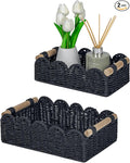 CubesLand Scalloped Edge Decor Baskets for Home, Living Room, Toilet Paper Storage Basket for Over Toilet Shelf, End Table,Shelves and More, Small Paper Rope Baskets Both Storage&Decor, Set 2 Black