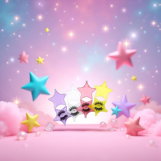 4Pcs Empty Plastic Lash Boxes Star Shape Eyelash Storage Box Travel Case 3D False Eyelashes Packaging Gift Boxes Holder Organizer for Women Girl Eyelash Storage and Packaging False Eyelashes, 4 Colors