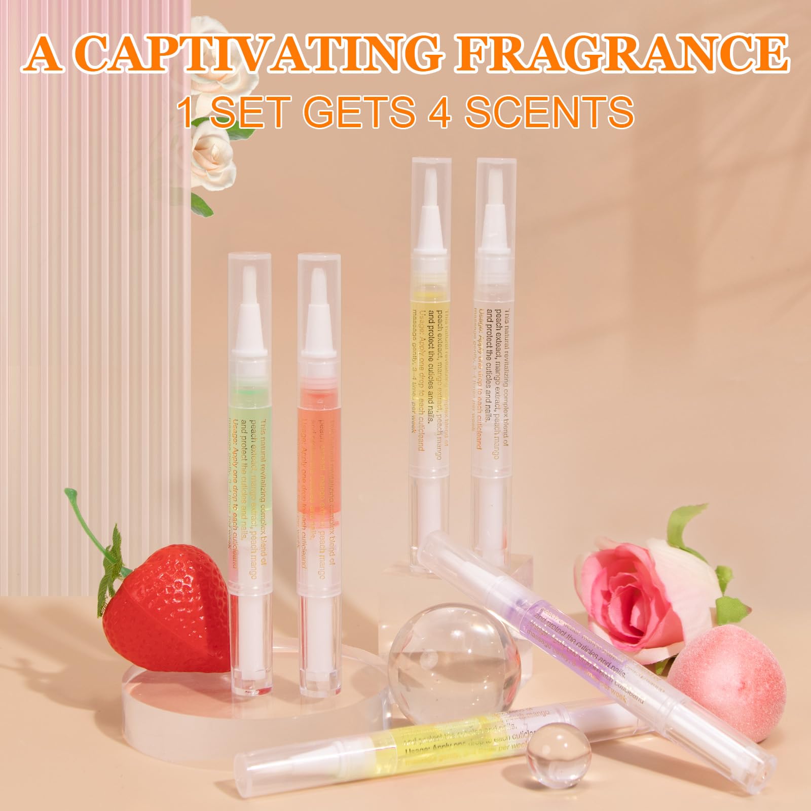 Meschett Cuticle Oil Pens with Nail File for Nail Care, 4PCS Nail Oil Pens with Natural Ingredients, Moisturizing Cuticle Oil for Fingernails and Toenails (Mix Flavors)