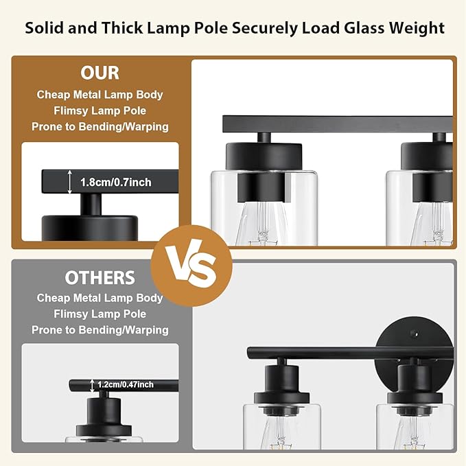 IZORRO Modern Bathroom Light Fixtures, 6 Light Black Vanity Lights, Bathroom Lighting Fixtures Over Mirror with Clear Glass for Living Room Cabinet Bedroom